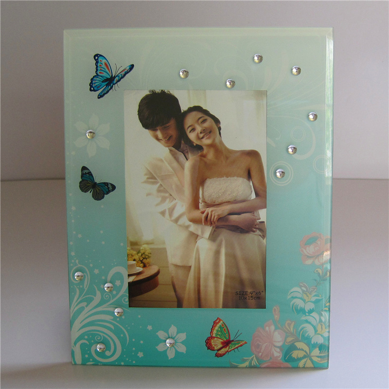 Green butterfly flower 6 inch 7 inch crystal glass photo frame photo studio photo frame boutique gift factory direct wholesale
