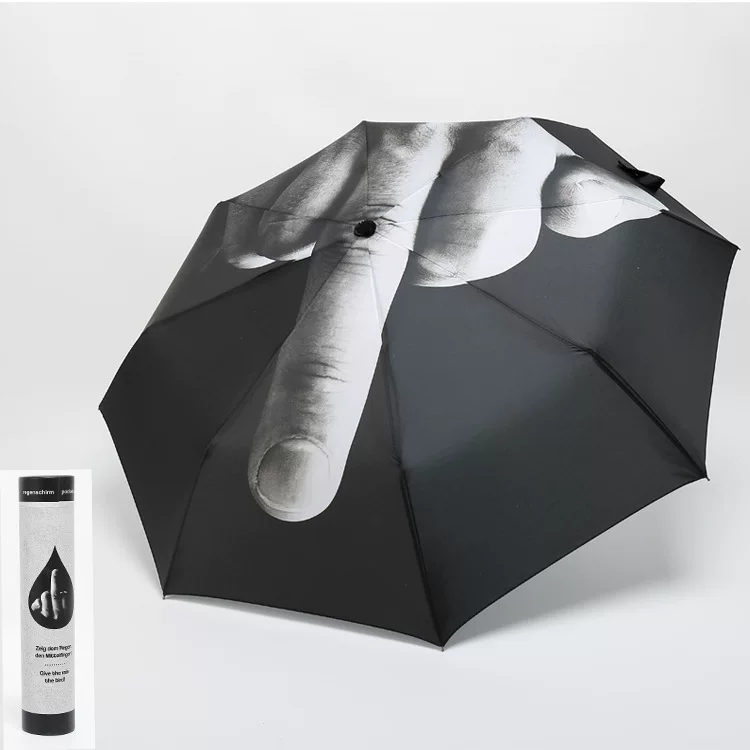 [21英寸热转印搞怪竖中指伞德国创意潮流纸筒三折学生鄙视雨伞]