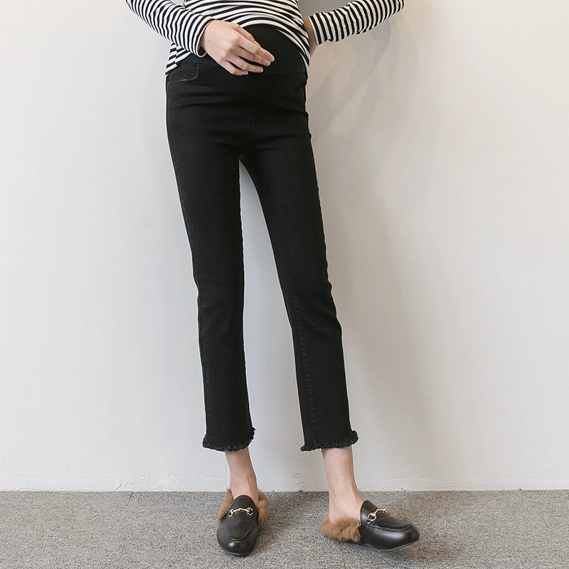 Осенне-зима новое платье для беременных модные брюки для беременных джинсы заусенцы прямые брюки тонкие утягивающие брюки для живота прилив для мамы