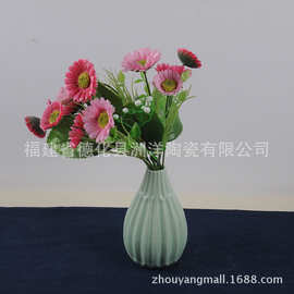 创意制作欧式现代简约菱形陶瓷花瓶创意绿色摆件家居客厅插花器瓷