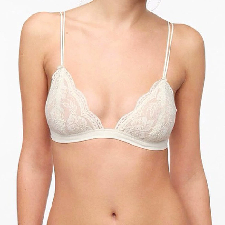 Ultra thin wireless lace bralette, thin straps, removable pads, S–L (70–80 ABC)