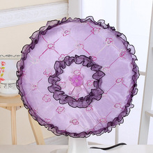 精美紫色蕾丝田园花朵布艺台式落地圆形电风扇罩子防尘罩