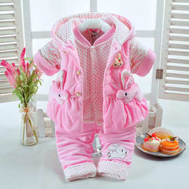 盼儿乐新款小兔秋冬棉衣童装加绒加厚套装 0-1-2岁男女婴幼儿服装