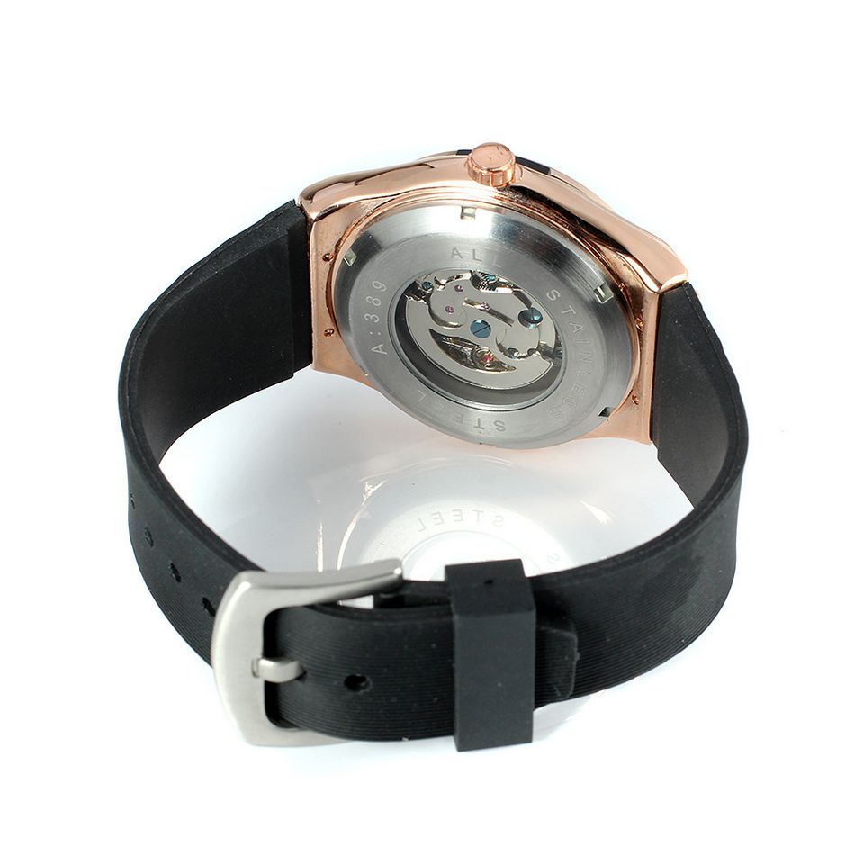 Forsining europea y americana cinta hombres reloj mecánico moda casual hueco-hacia fuera transparente completo automático reloj mecánico