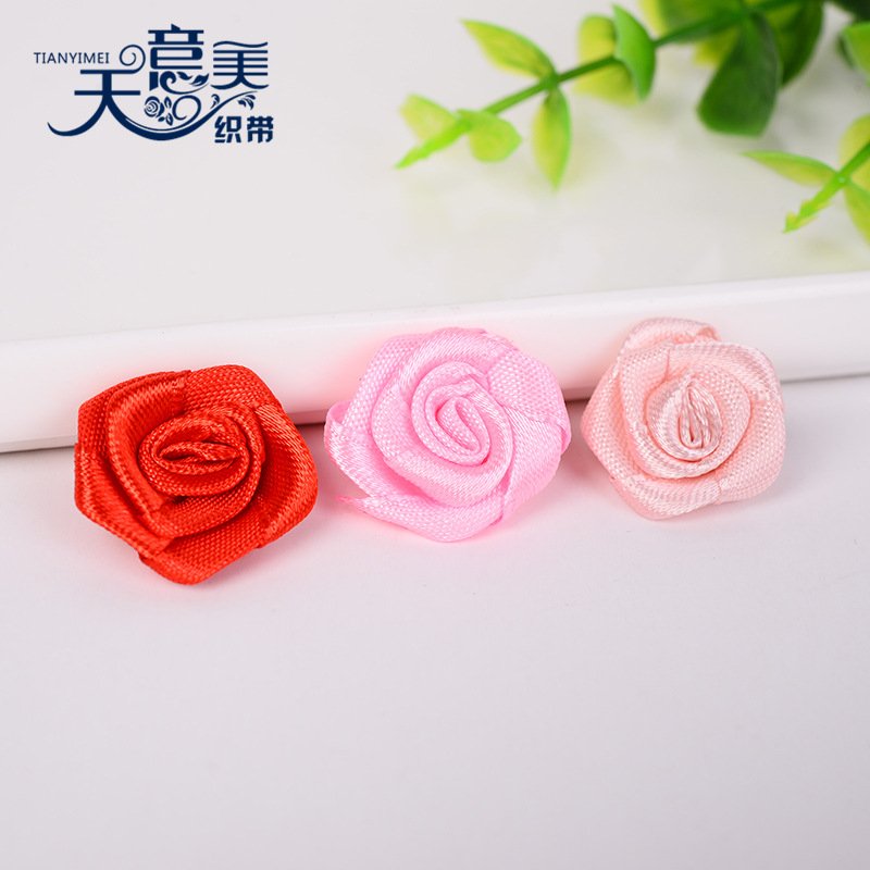 Cinta de satén rojo revés Rosa accesorios textiles diy2cm cinta hecha a mano arco apretado flor