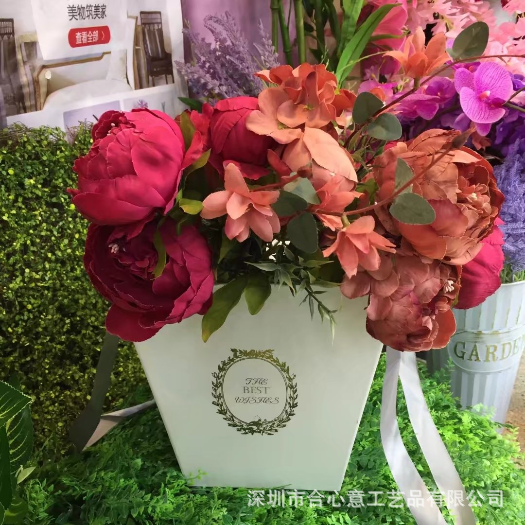 现货鲜花爆米花桶梯形大号手提花盒 鲜花盒 小米花桶 鲜花花束桶