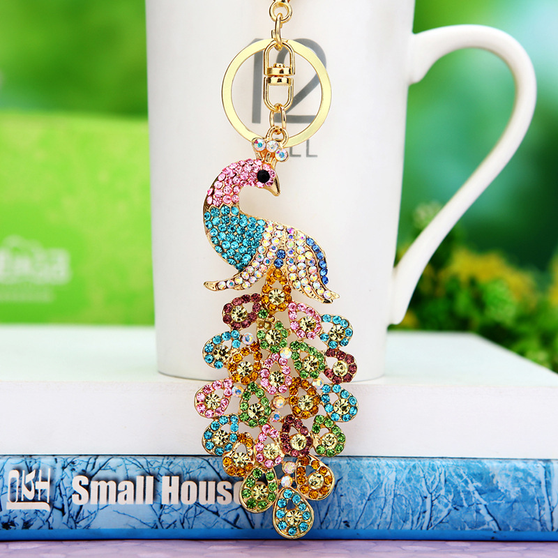 Rhinestone Peacock Car Keychain Women's Bag Pendant Metal Key Chain Foreign Trade Cross-border Gift Wholesale