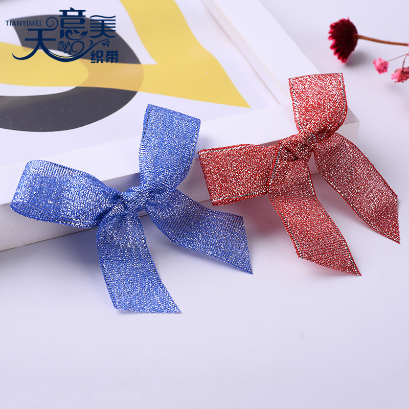 Caja de regalo de cinta de cebolla de color oro y plata arco de cinta de cebolla de color flor pequeña