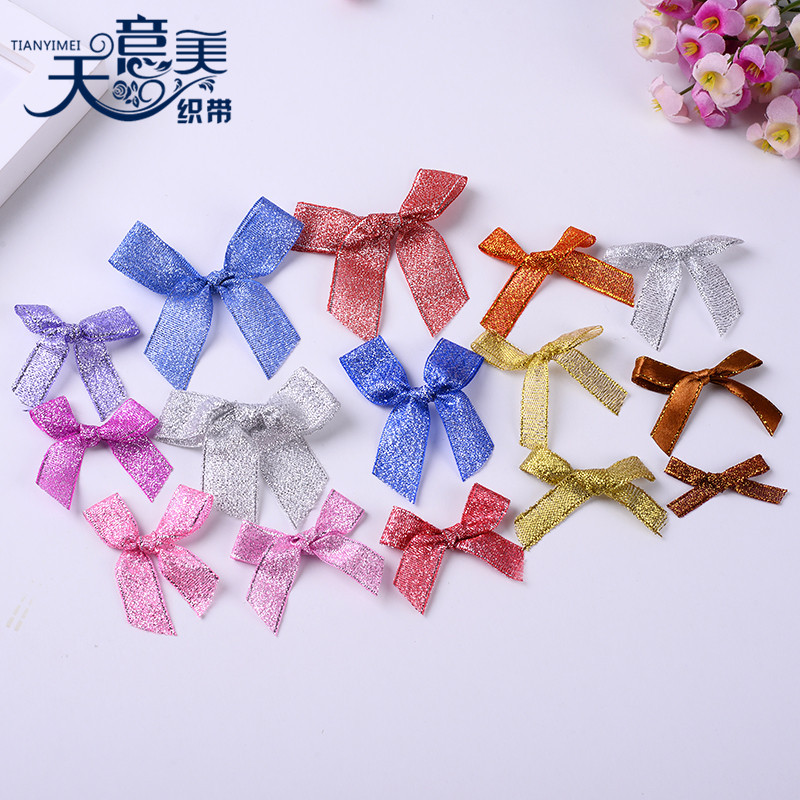 Caja de regalo de cinta de cebolla de color oro y plata arco de cinta de cebolla de color flor pequeña