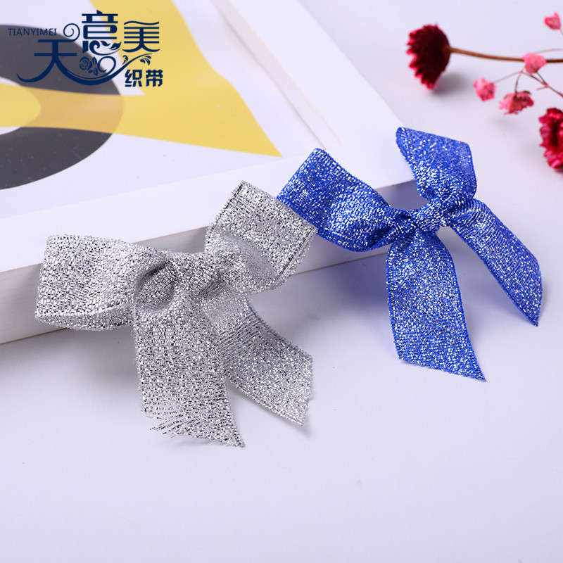 Caja de regalo de cinta de cebolla de color oro y plata arco de cinta de cebolla de color flor pequeña