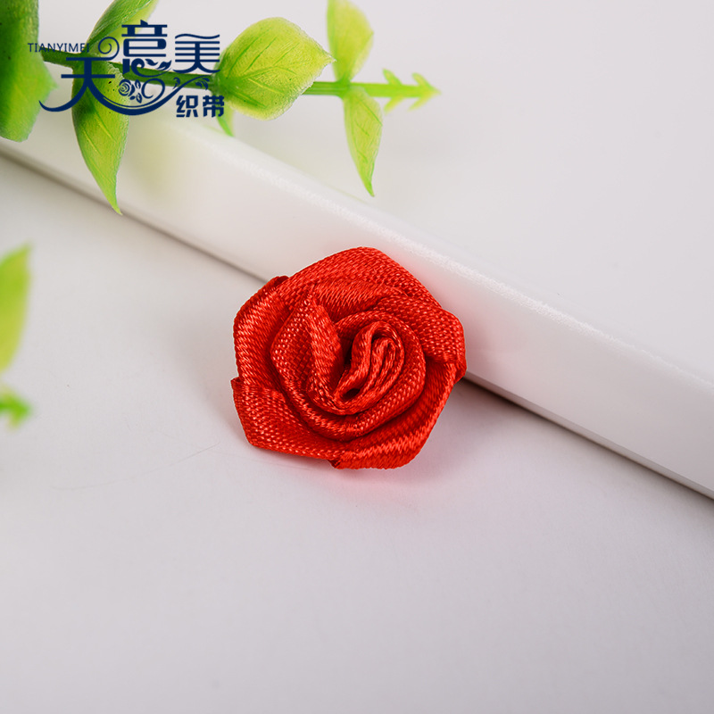 Cinta de satén rojo revés Rosa accesorios textiles diy2cm cinta hecha a mano arco apretado flor