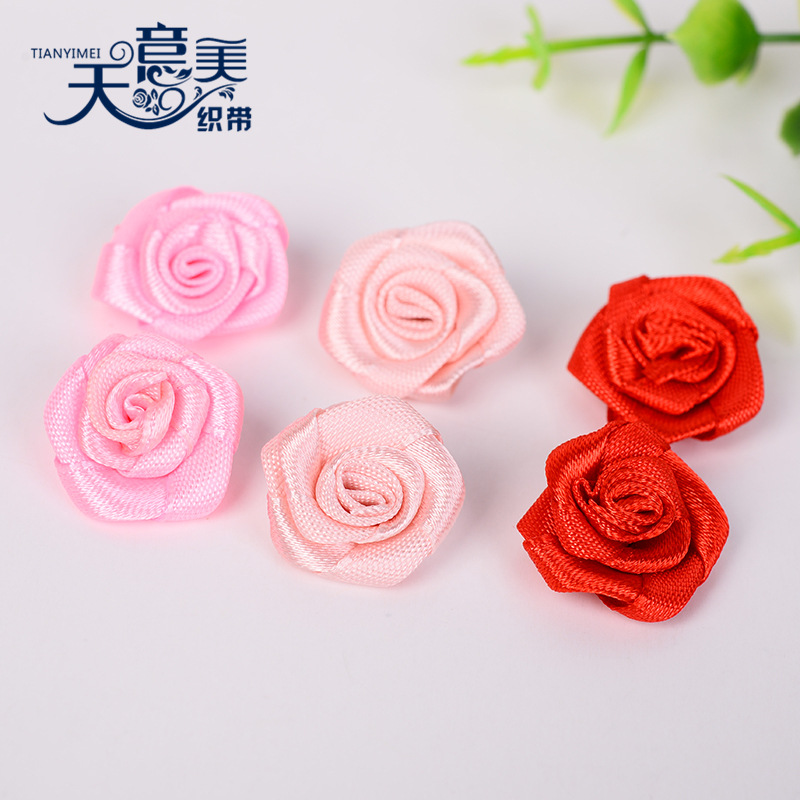 Cinta de satén rojo revés Rosa accesorios textiles diy2cm cinta hecha a mano arco apretado flor