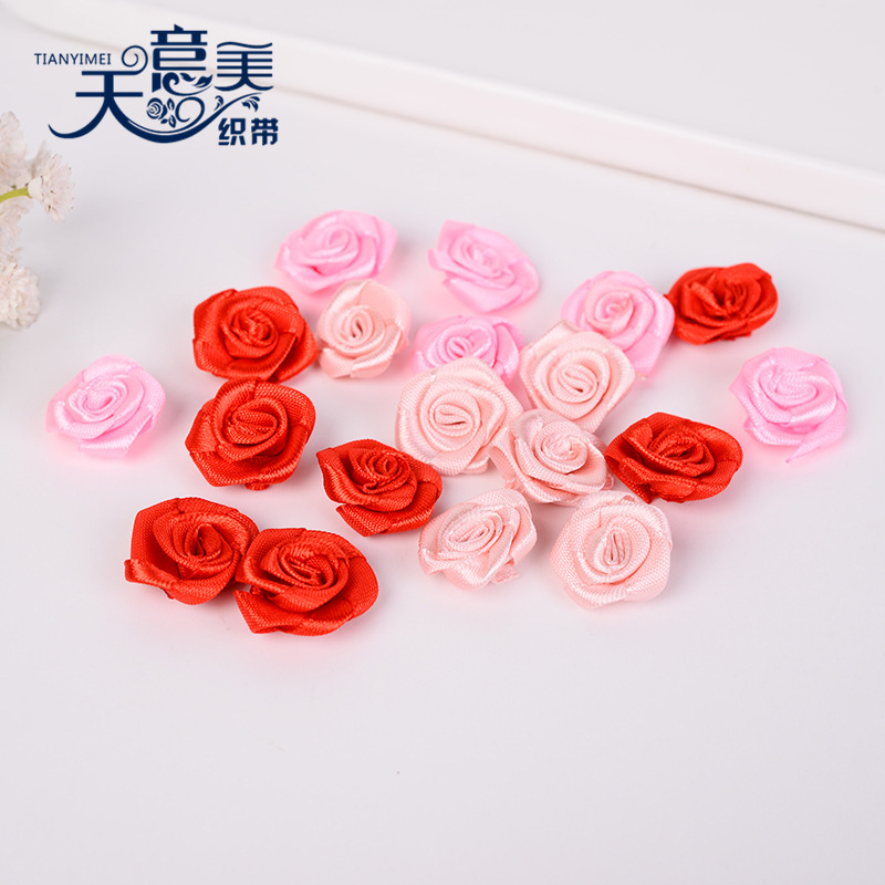 Cinta de satén rojo revés Rosa accesorios textiles diy2cm cinta hecha a mano arco apretado flor