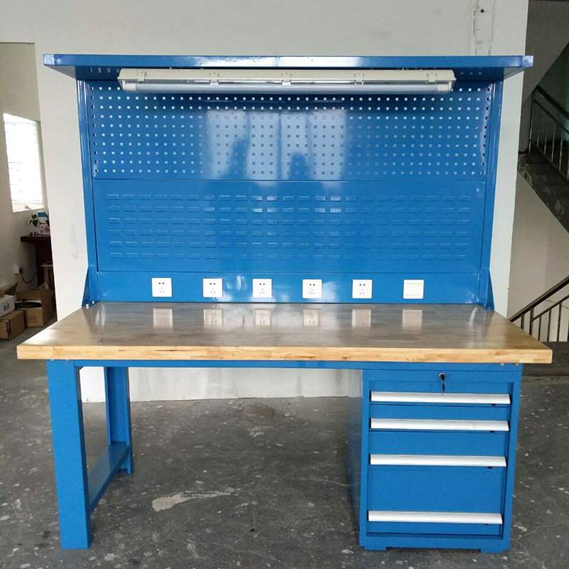 供应榉木重型工作台 工厂简易操作实验台 LED日光灯车间操作台