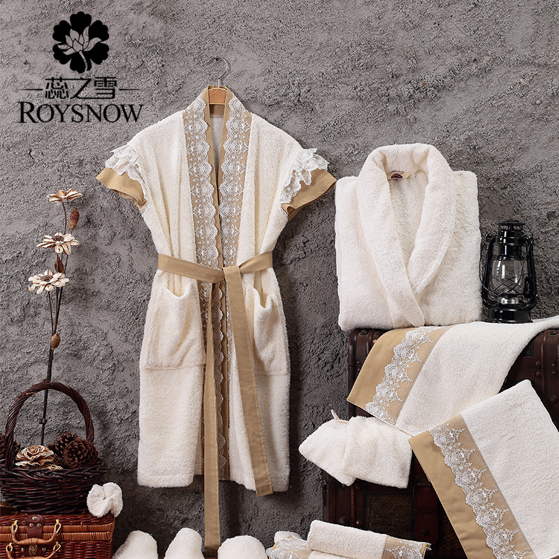 Cotton Bathrobe, Thick Style, Short-Sleeved, Towel Material, Suitable for Couples, Men and Women, Warm, Can Be Worn Outside, Comfortable for Home Use, Long Style