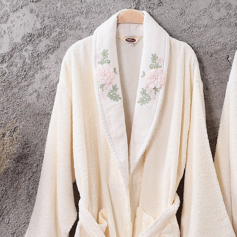 Towel Material Bathrobe Cotton Adult Bathrobe Autumn and Winter Breathable Women's Nightgown Pajamas Warm Can Be Worn Outside Thick Long-Sleeved