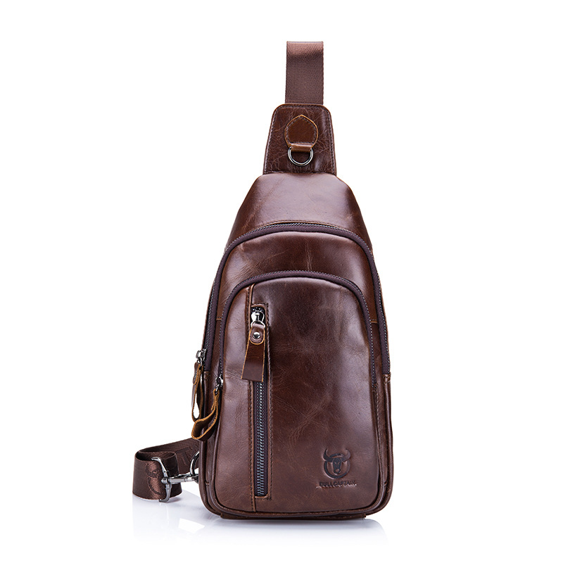 Capitán NIU hombres de cuero hombro crossbody pecho bolsa primera capa de piel de vaca moda multi-funcional deportes casual pecho bolsa