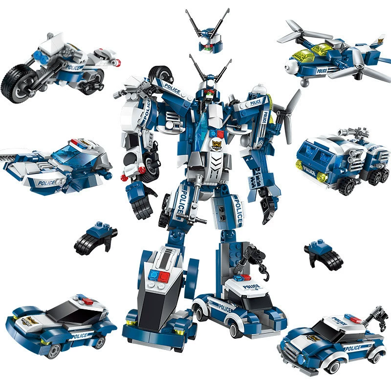 Combined constructor, transformer, intellectual toy, training, police