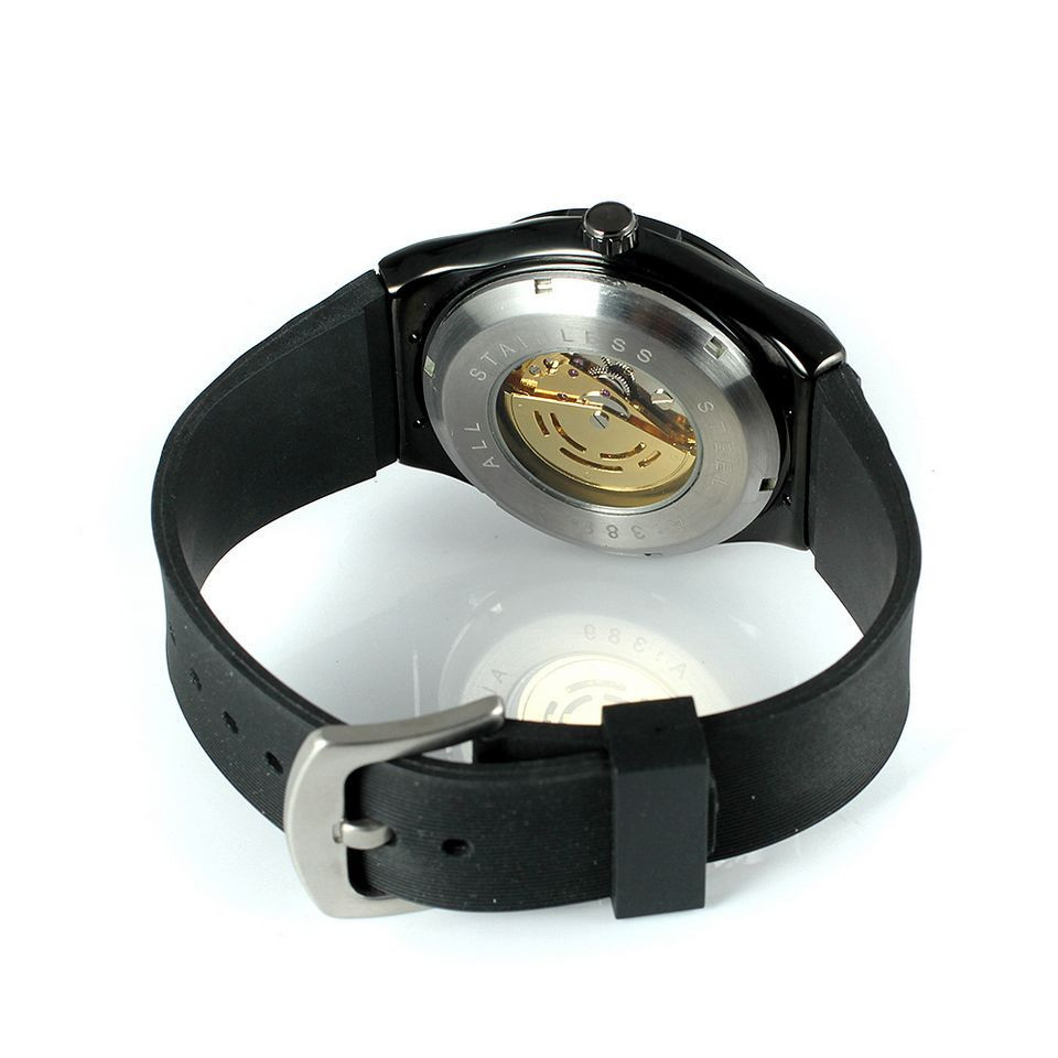 Forsining europea y americana cinta hombres reloj mecánico moda casual hueco-hacia fuera transparente completo automático reloj mecánico