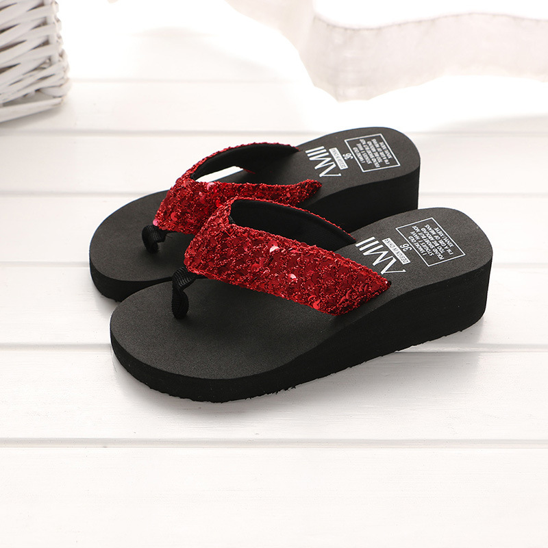 Zapatillas de verano con lentejuelas, chanclas de cuña, zapatillas de casa para mujer, sandalias, zapatillas de playa
