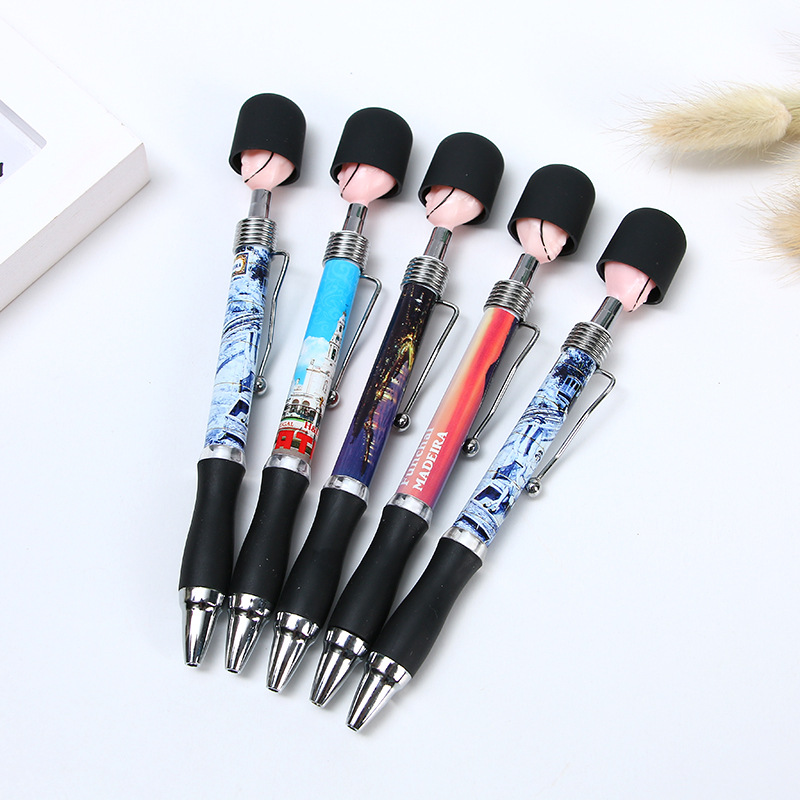 Cabeza de dibujos animados de plástico descompresión prensa bolígrafo soldado británico cabeza papelería bolígrafo pluma publicidad casa lote