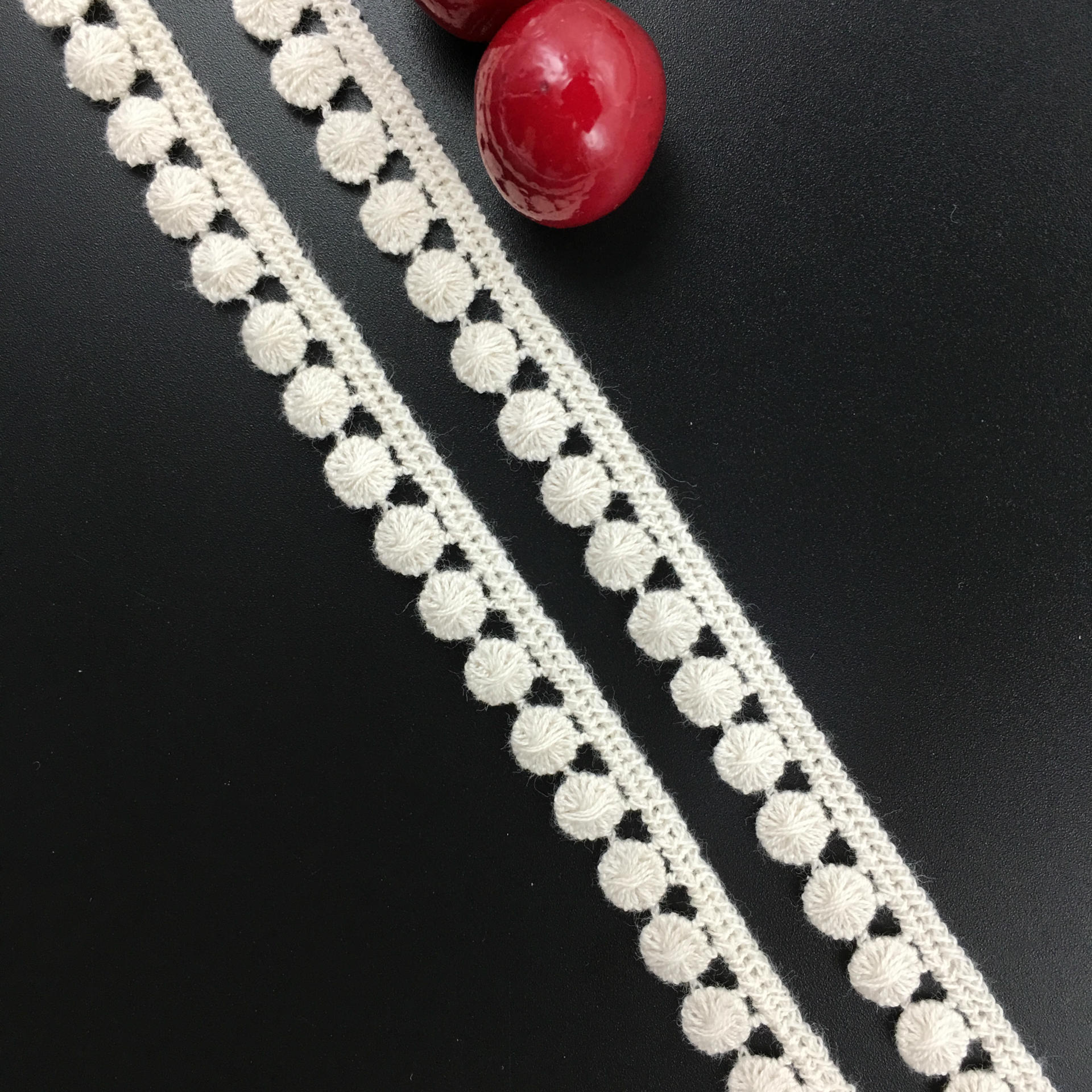 刺绣花边棉线刺绣点点棉水溶花边 服装辅料豆豆花边 棉点点边