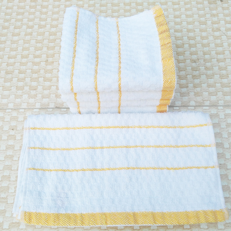 Hotel Pedicure Bath White Towel Cotton Absorbent Groove Strip Three-Filament Gold Edge Pineapple Towel Labor Protection Adult Home Face Wash Hotel Pedicure Bath White Towel Cotton Absorbent Groove Strip Three-Filament Gold Edge Pineapple Towel Labor Protection Adult Home Face Wash
