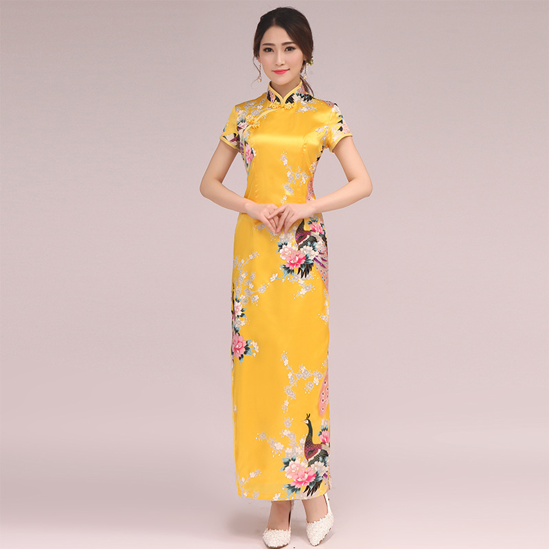 长款中式复古礼仪旗袍中老年妈妈汉服演出旗袍裙大码走秀女