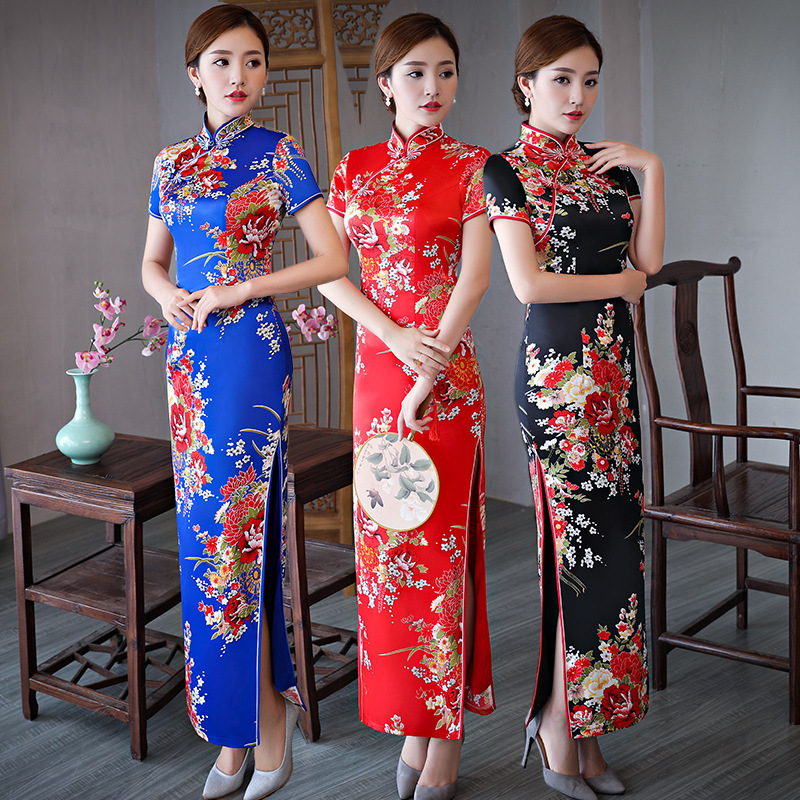 Long Han Dynasty Catwalk Cheongsam Performance Clothing New Daily Etiquette Improved Dress Chinese Retro Red Color