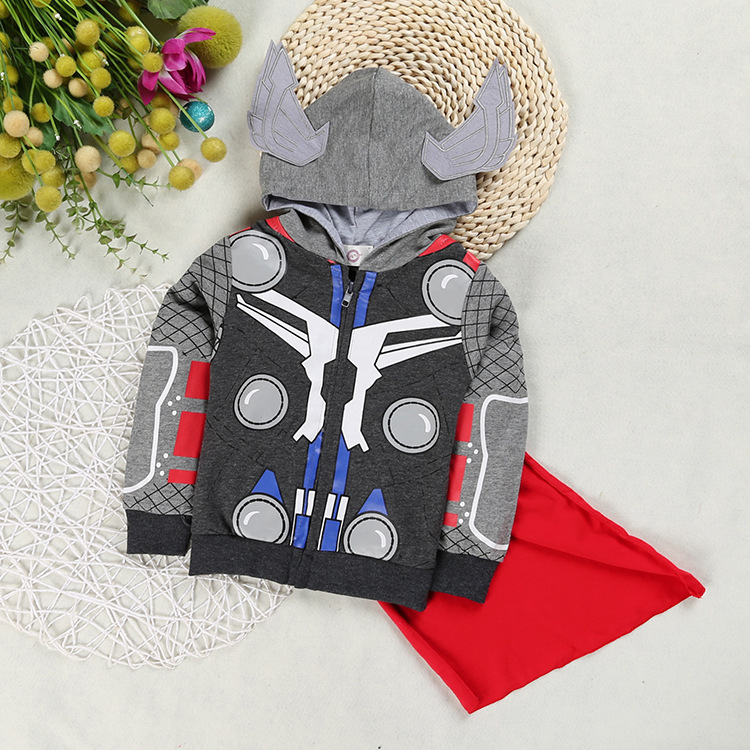 Children's spring and autumn cartoon Captain coat European and American fashion boys hooded long sleeve zipper shirt wholesale agent