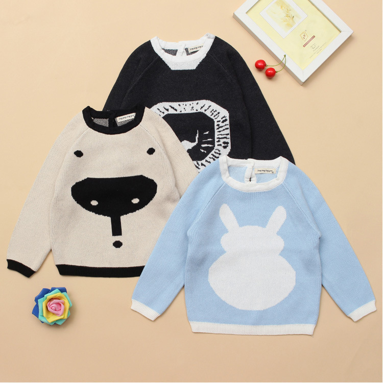 2022 Spring and Autumn New Children's Sweater Men's and Women's Cartoon Round Neck Double-Layer Cotton Wool Pullover Korean Knitted Sweater
