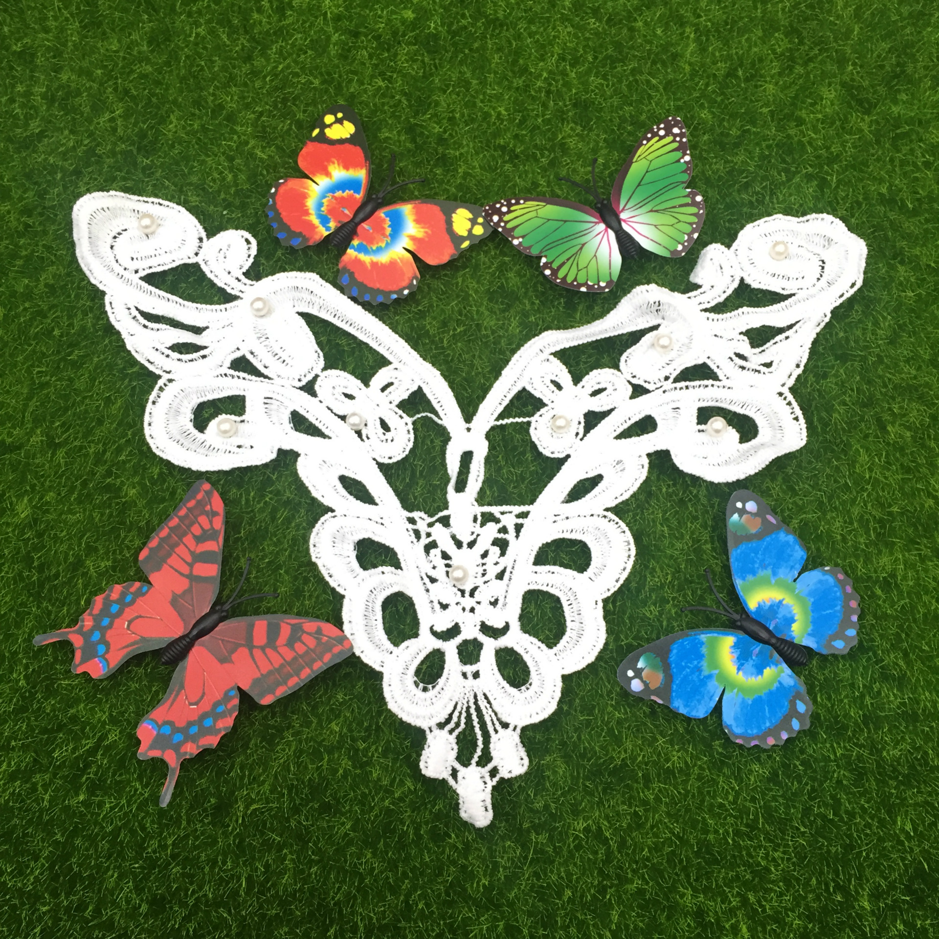 爆款水溶花边 童装领花蝴蝶牛奶丝花边 外贸原单钉珠蕾丝花边