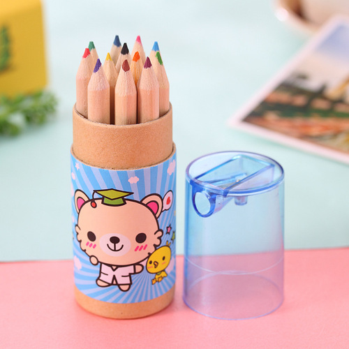 Dropshipping Cute Doctor Bear Colored Pencils Primary School Students 12 Color Lead Cartoon Bucket Drawing Pencils T