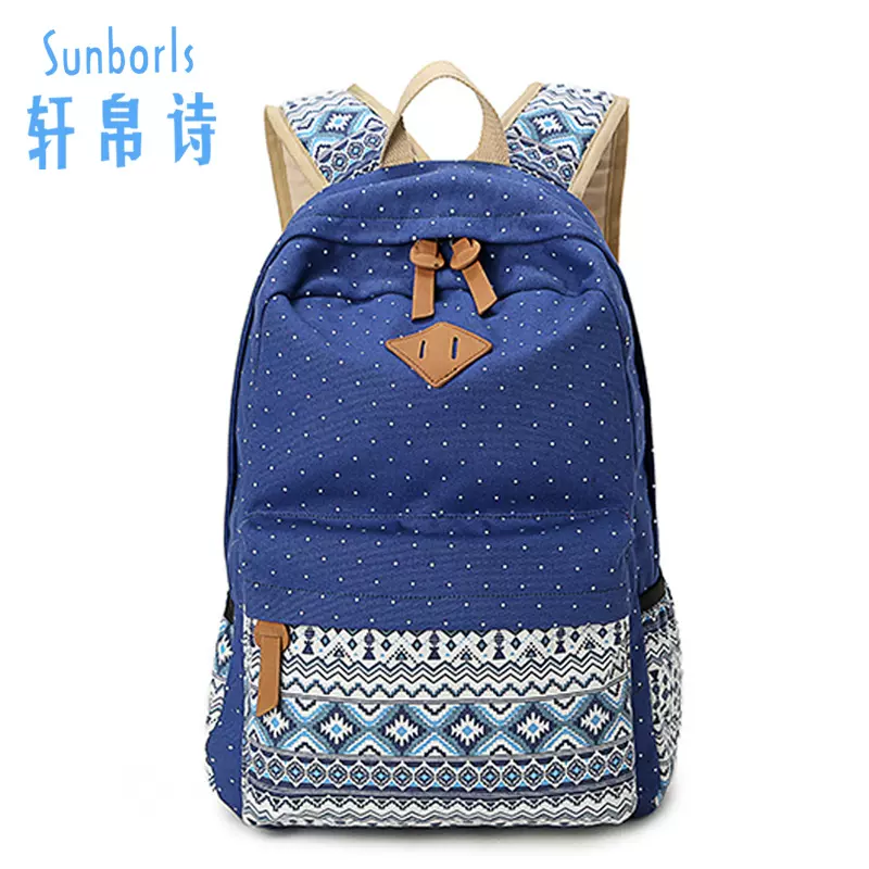 小学生书包女少数民族风包户外休闲旅行背包圆点帆布包双肩包批发