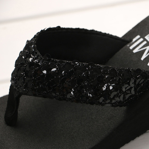 New style summer sequin slippers, wedge flip-flops for women, home slippers wholesale, sandals, beach slippers