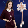 Long sweater with bow, chain, crystal with tassels, pendant, necklace, clothing, accessory, simple and elegant design, wholesale