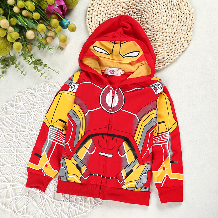 Children's spring and autumn cartoon Captain coat European and American fashion boys hooded long sleeve zipper shirt wholesale agent