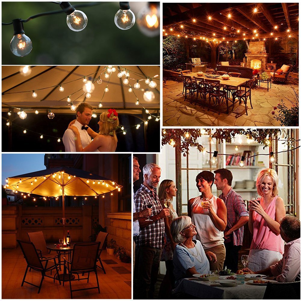 Suministro transfronterizo de guirnaldas de luces G40 estándar de Reino Unido y Estados Unidos, luz transparente con filamento de tungsteno de 220V y 25 lámparas, luces decorativas para bodas y Navidad en interiores y exteriores.