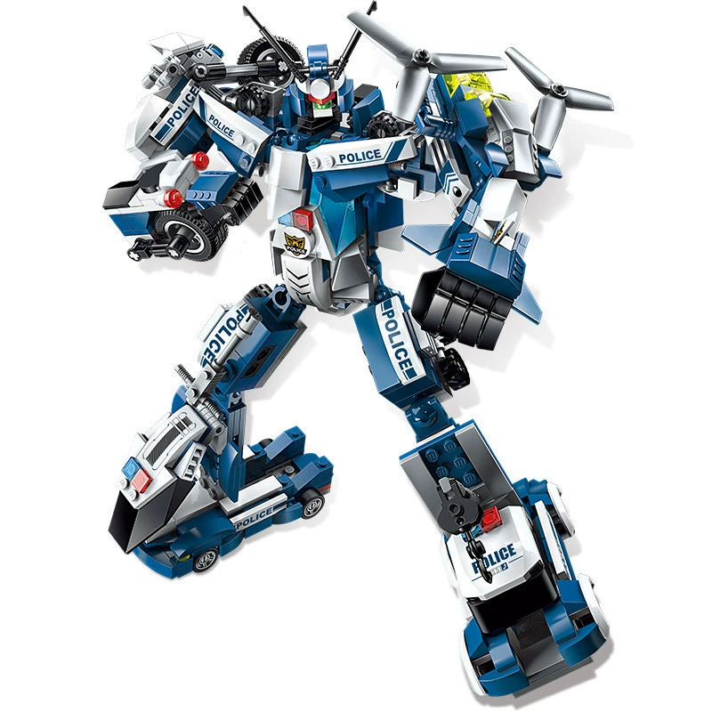 Combined constructor, transformer, intellectual toy, training, police