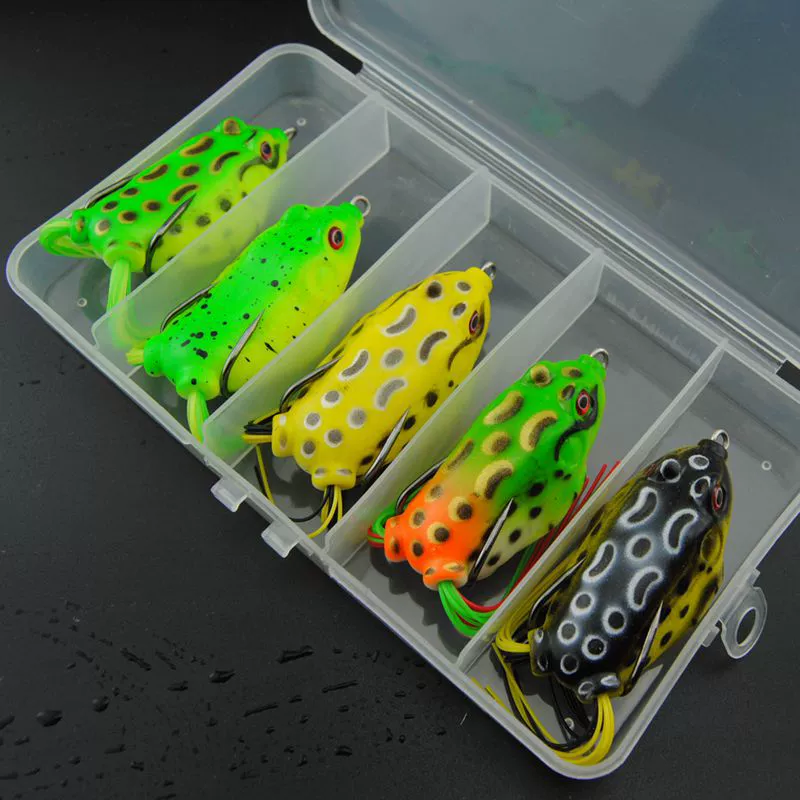 Frog Lure Set 5‑Pack, Soft Baits in Box, Assorted Colors, 65 mm, High-Carbon Hooks