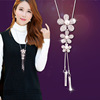 Long sweater with bow, chain, crystal with tassels, pendant, necklace, clothing, accessory, simple and elegant design, wholesale