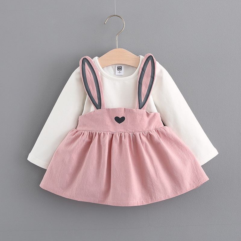 2024 Spring and Autumn New Korean Style Children's Wear Girl's Cute Rabbit Dress Baby Princess Dress