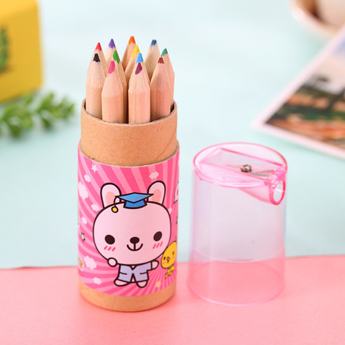 Dropshipping Cute Doctor Bear Colored Pencils Primary School Students 12 Color Lead Cartoon Bucket Drawing Pencils T