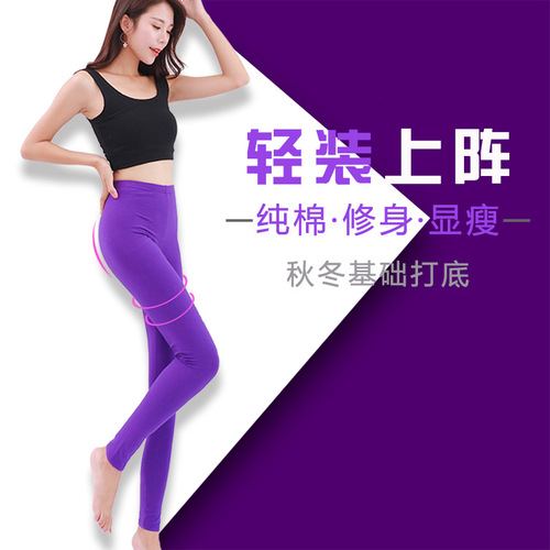 Women's pure cotton high-waisted autumn leggings single piece thin warm pants tight thread elastic cotton wool pants spring autumn winter