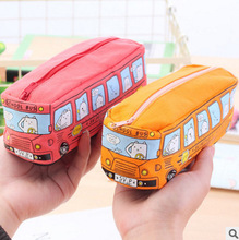 2017创意学生文具小动物巴士笔袋 公交铅笔盒 男女帆布文具盒