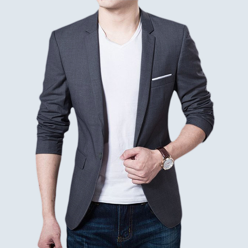 Демисезонный костюм, мужской пиджак классического кроя, в корейском стиле