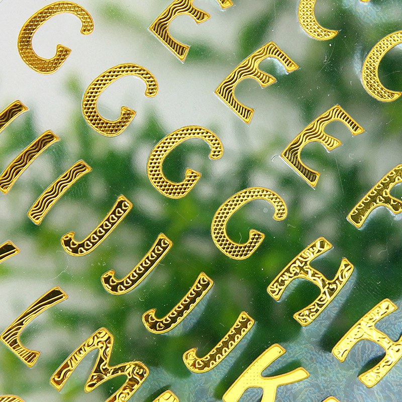 Cuenta DE LA MANO decoración diario pegatinas Amazon pegatinas transfronterizas 6 opciones Dorado estampado de plata letras y números pegatinas DIY álbum