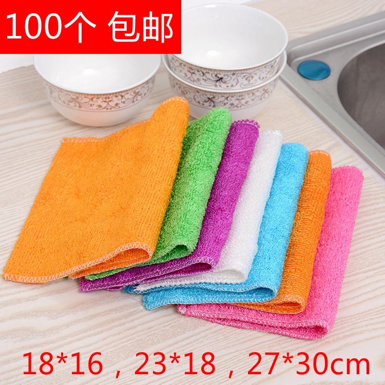 Korea non-oil dishwashing towel dishwashing cloth kitchen thickened double bamboo fiber dishwashing cloth 23*18cm promotional postage
