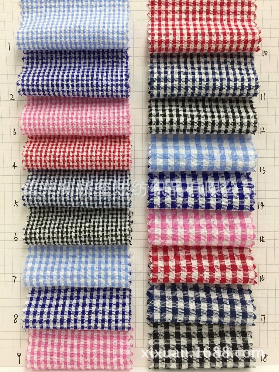 现货供应  全棉精梳泡泡纱   女装童装衬衫连衣裙面料 泡泡格