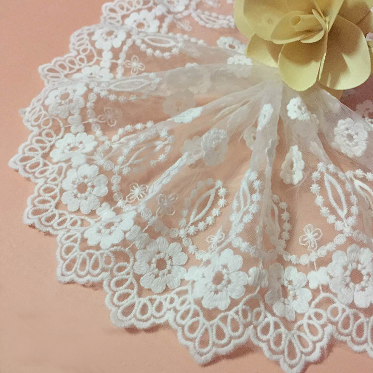 白色优质棉蕾丝花边服装辅料 网纱刺绣家纺布料宽12cm